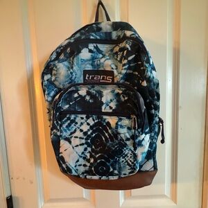 Jansport Blue and Brown Backpack with Geometric Design